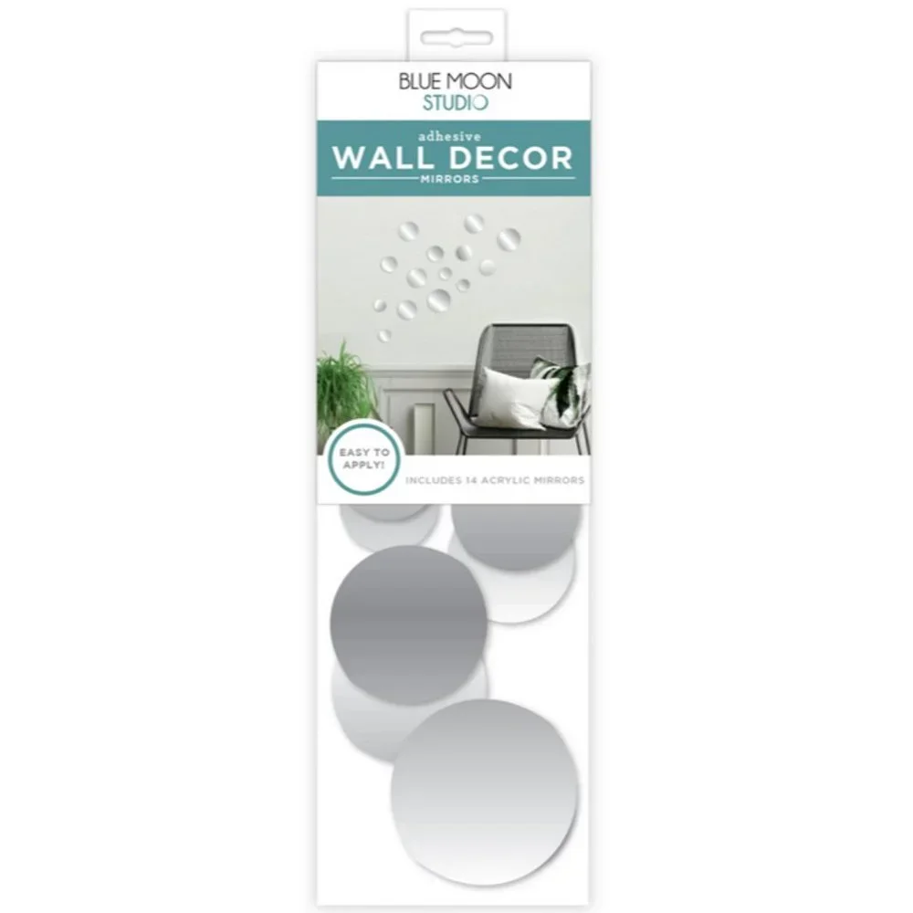 14Pc Peel & Stick Self-Adhesive Silver Circle Wall Acrylic Mirror Decals